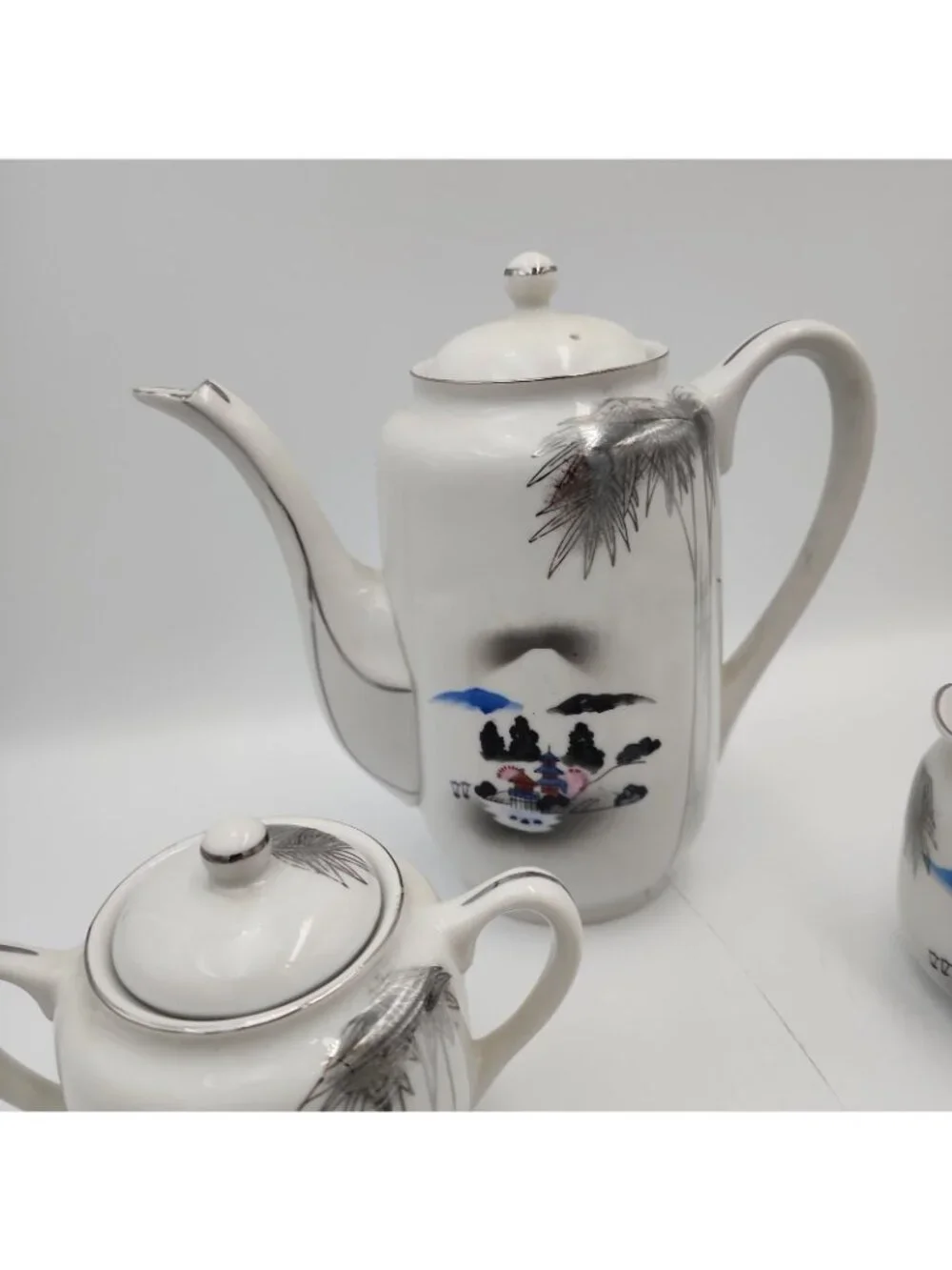 Vintage Japanese Kutani Lithopane Coffee Tea Set Pot Suger Creamer Cups Saucer